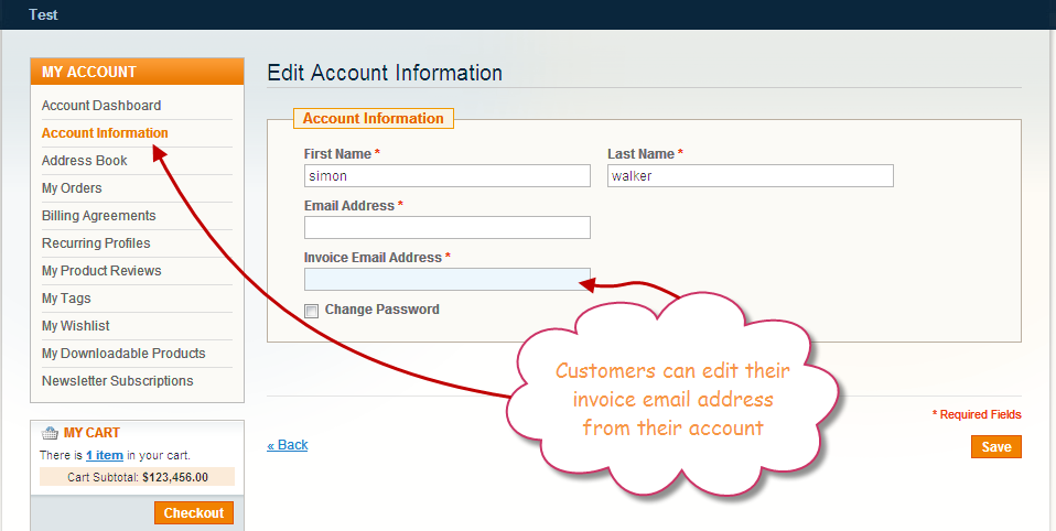 Invoice Email - Edit Account 