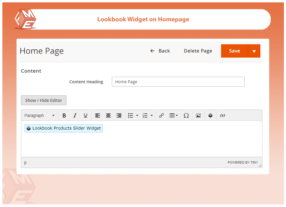 Add Lookbook Widget to CMS Page