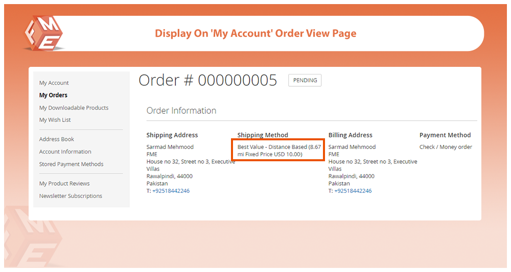 Display in 'My Account' Order View 