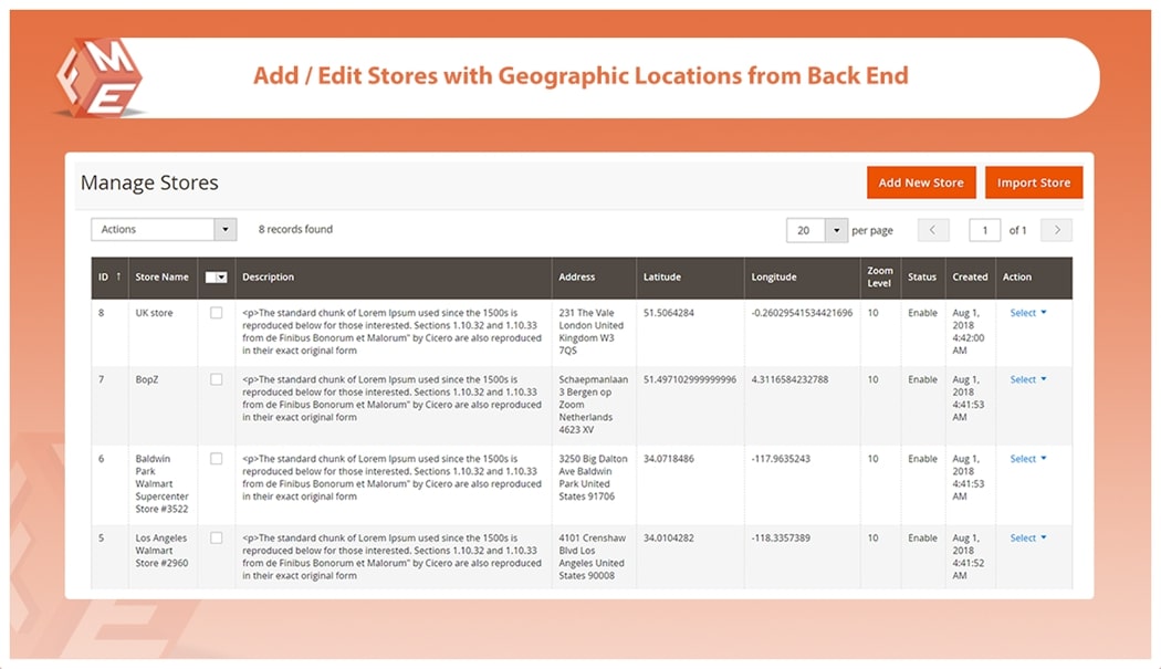 All Store Locations Listed in a Grid