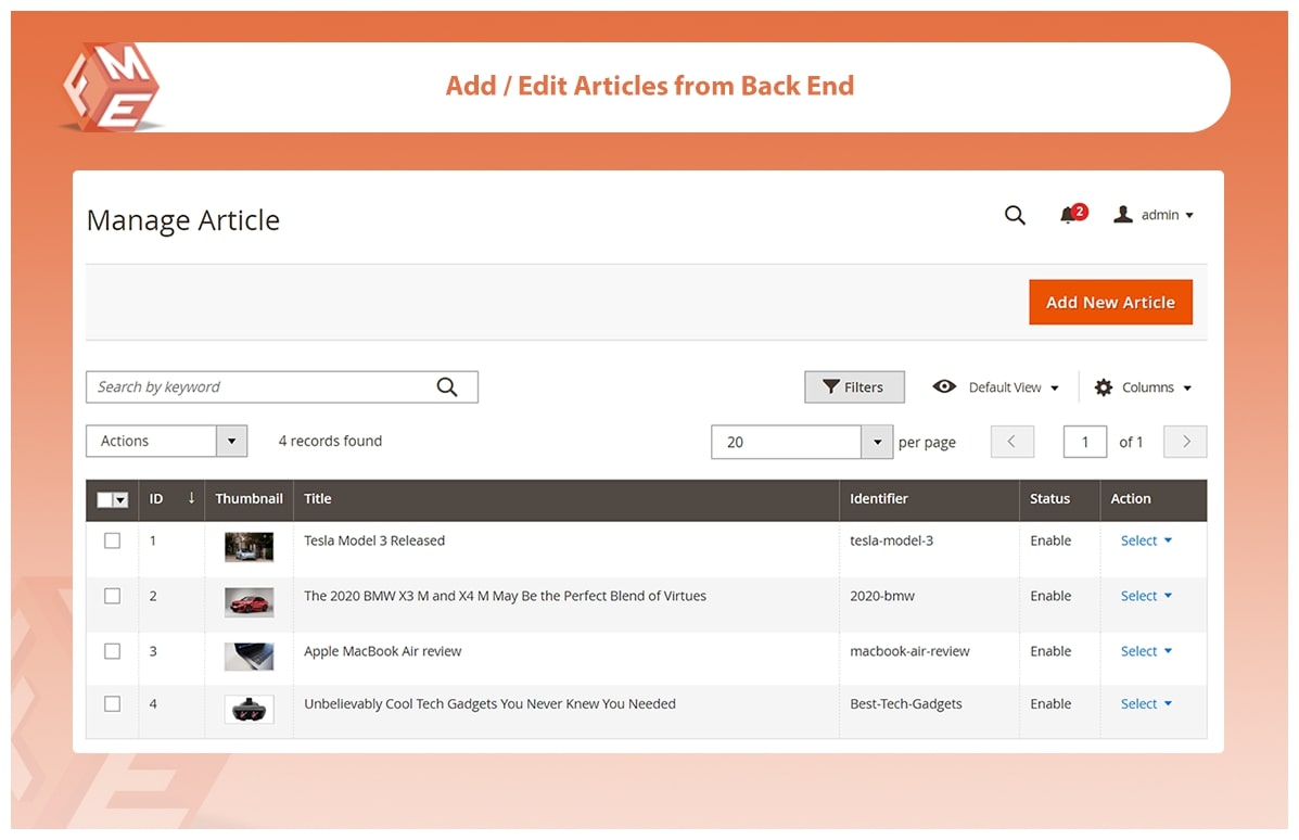 Add/Edit Articles From Backend