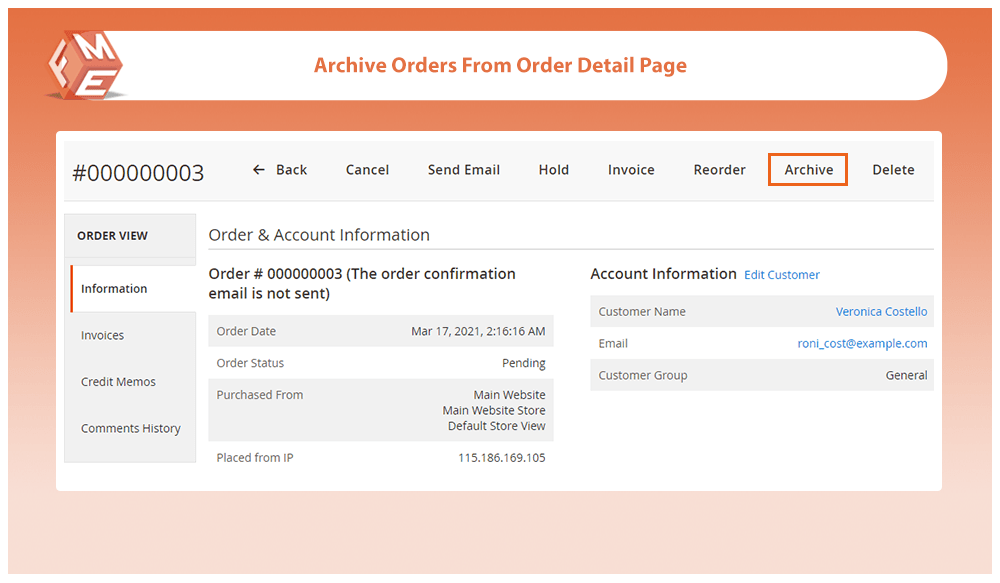 Archive Orders From Order Details Page