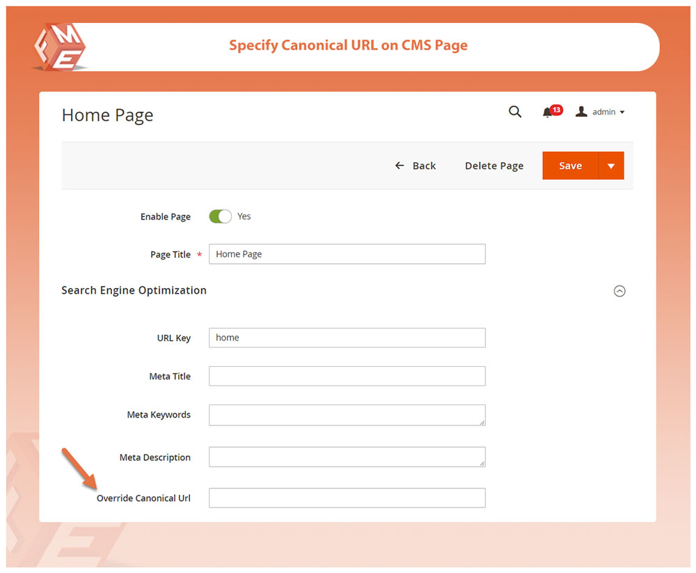 Specify Canonical URL For CMS Pages