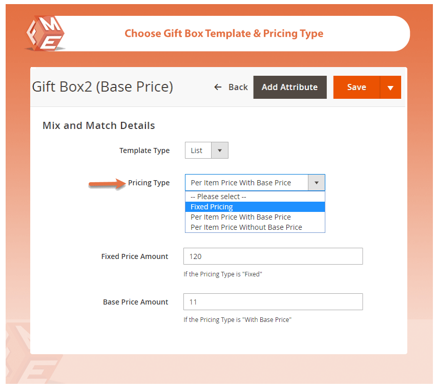 Select Pricing Type of Gift Box
