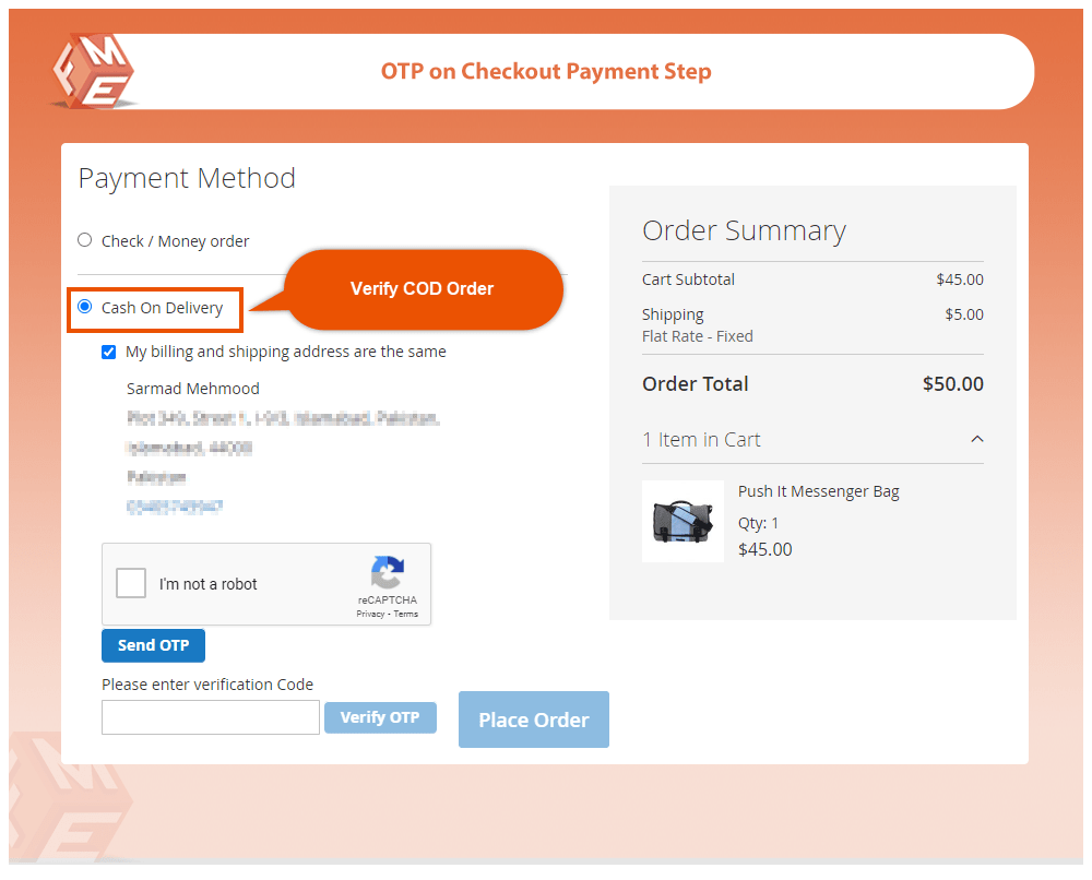 CoD Payment Method OTP Verification