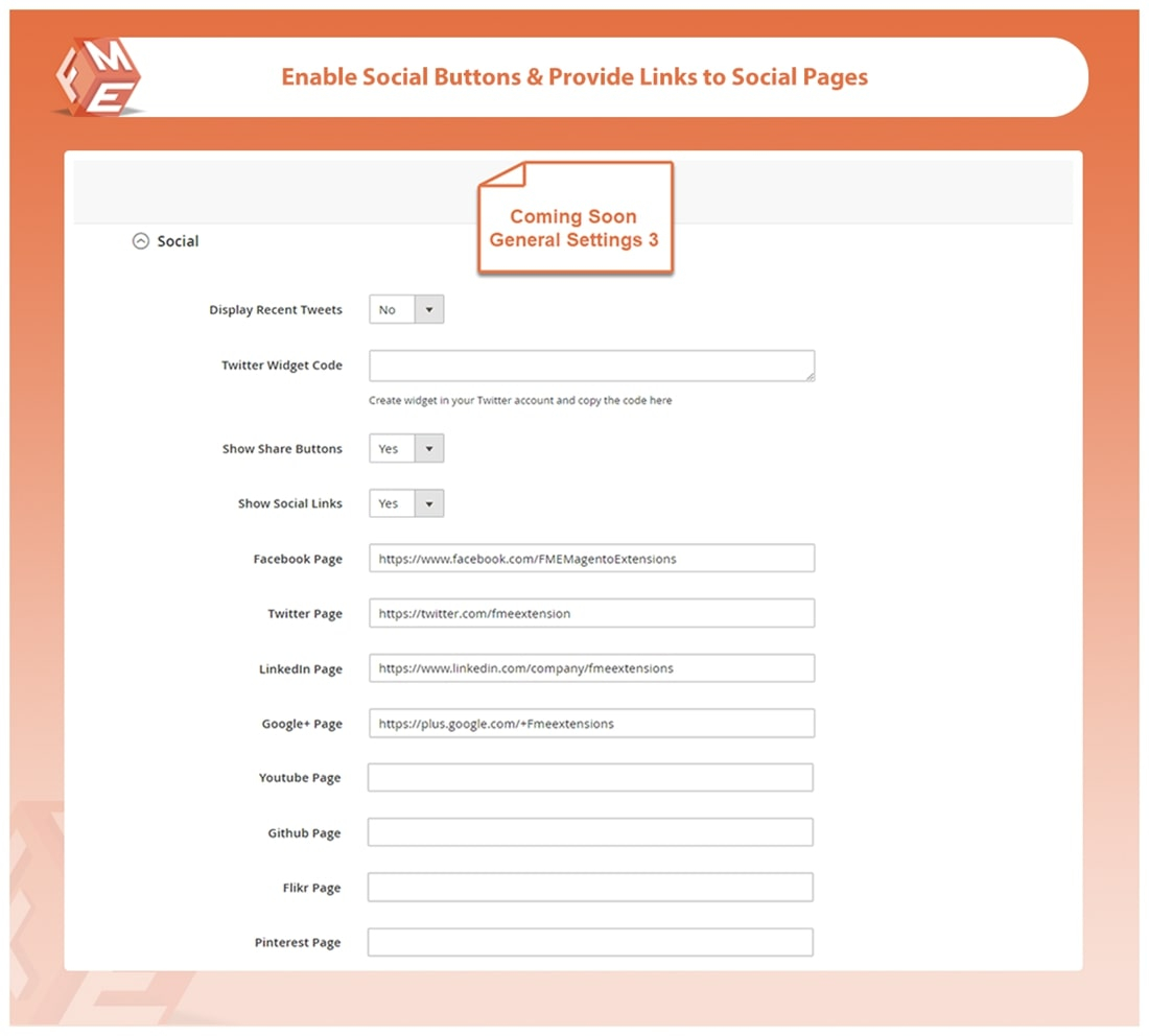 Coming Soon Page Social Settings