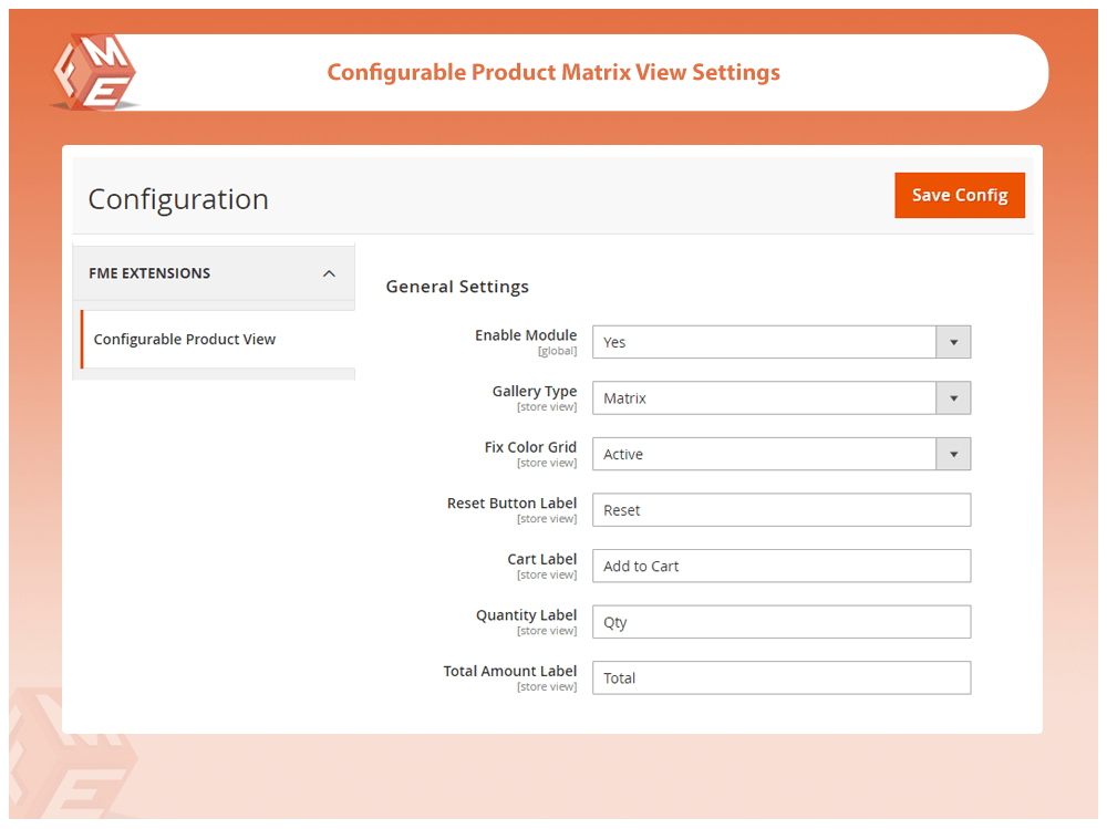Configurable Product Matrix View Settings