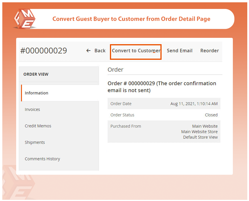 Convert to Customer from Order Detail Page