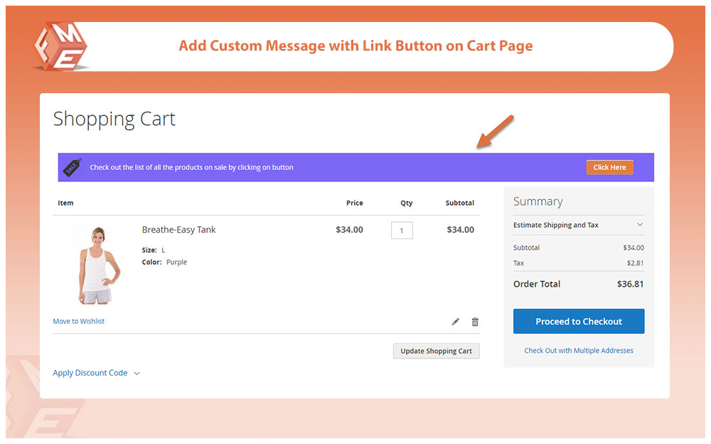 Display Message on Cart Page