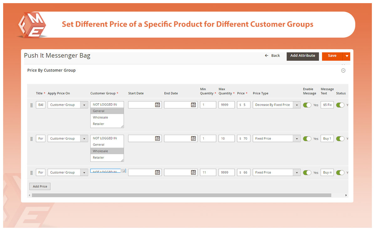 Product Specific Customer Group Pricing 