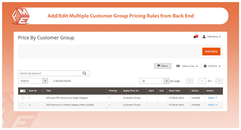 Customer Group Pricing Rules