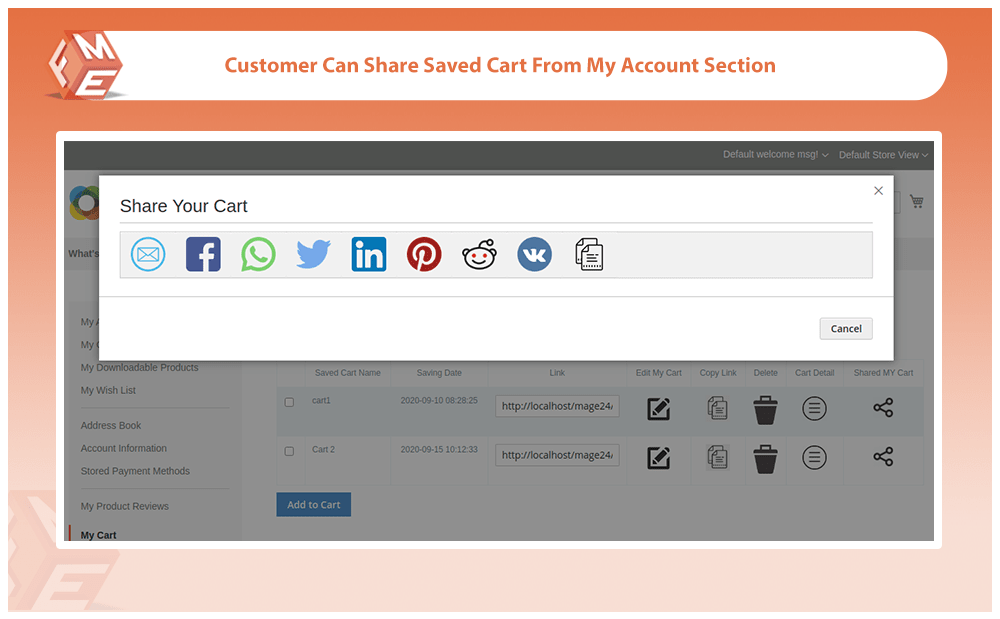 Share Saved Cart From My Account Section