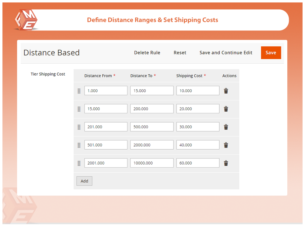 Define Distance Ranges & Shipping Costs