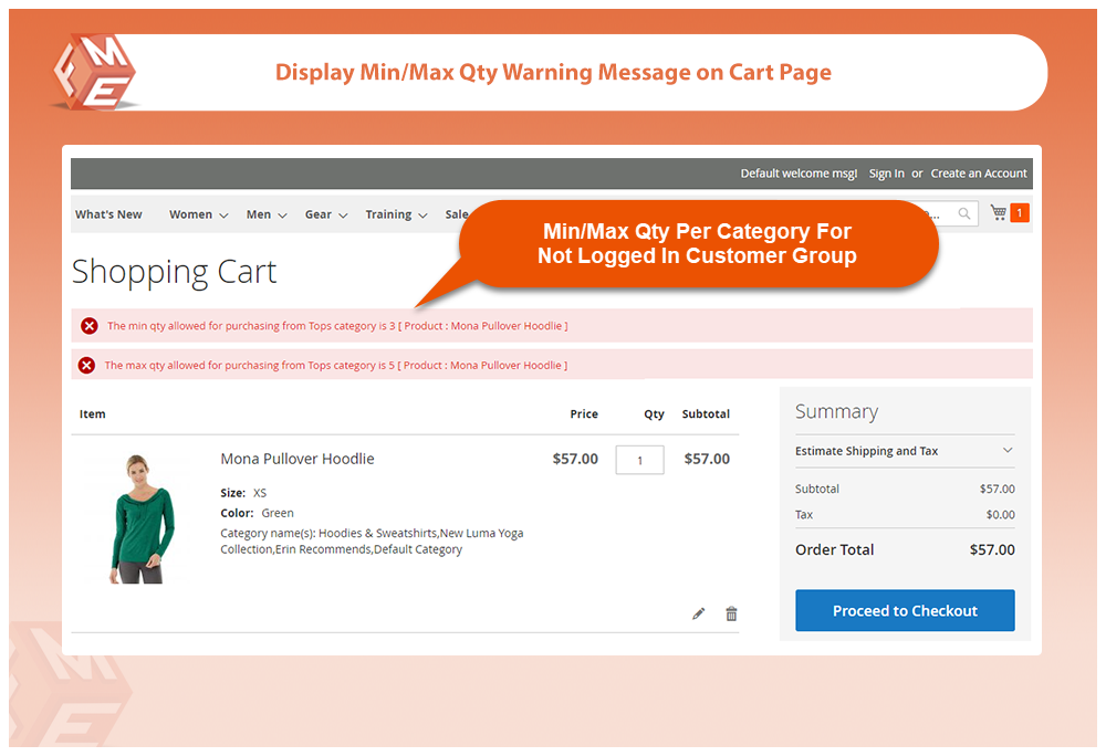 Display Warning Message on Cart Page