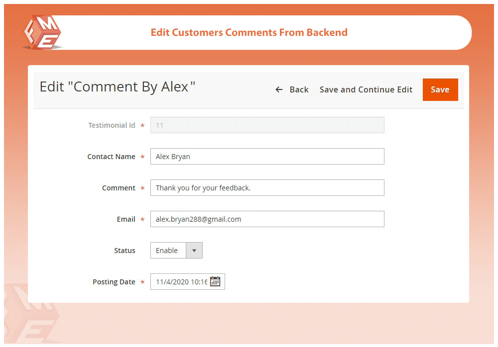 Edit Customers Comments