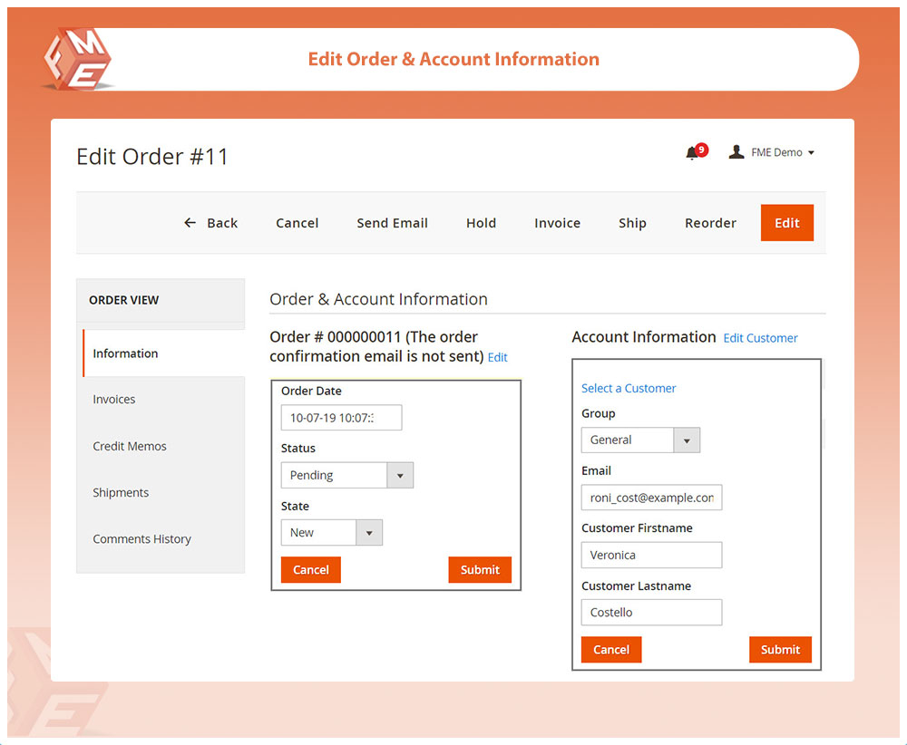 Edit Order & Account Information