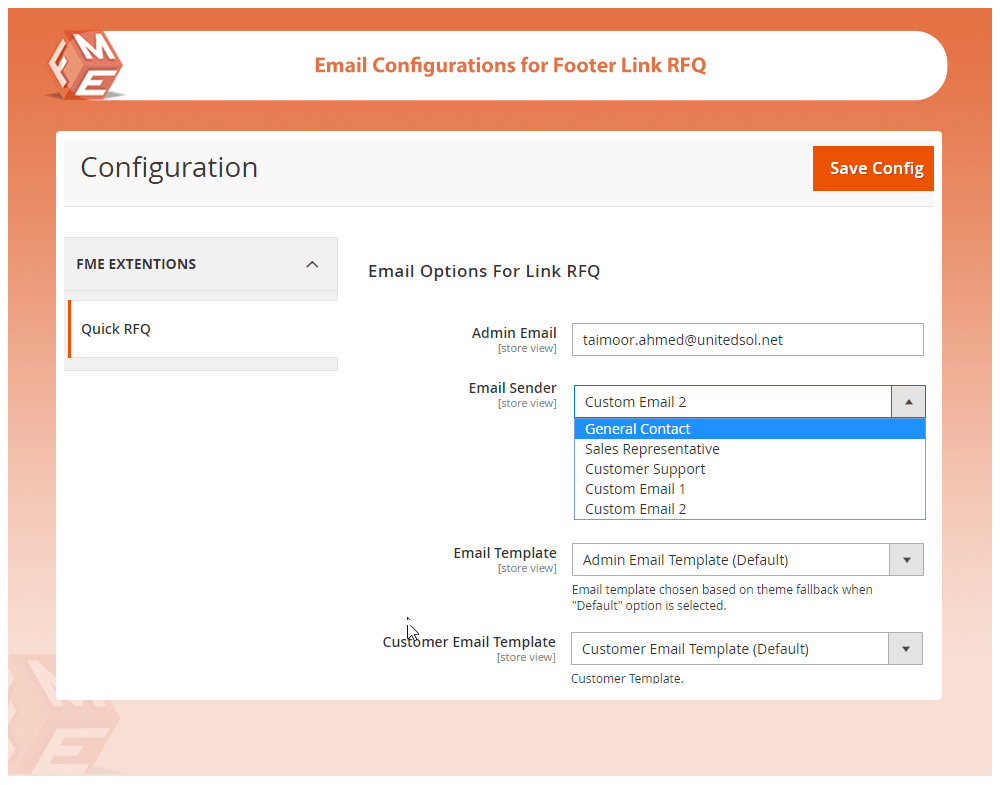 Email Configurations For Footer Link RFQ