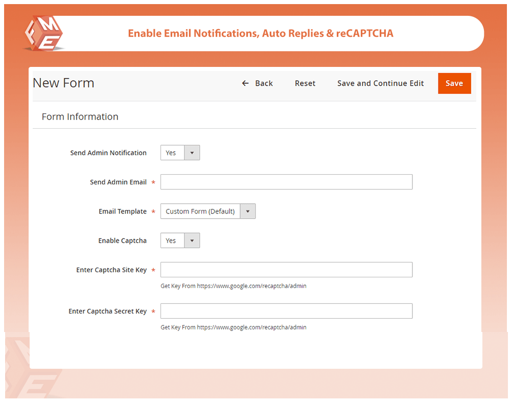 Enable Email Notifications & reCAPTCHA
