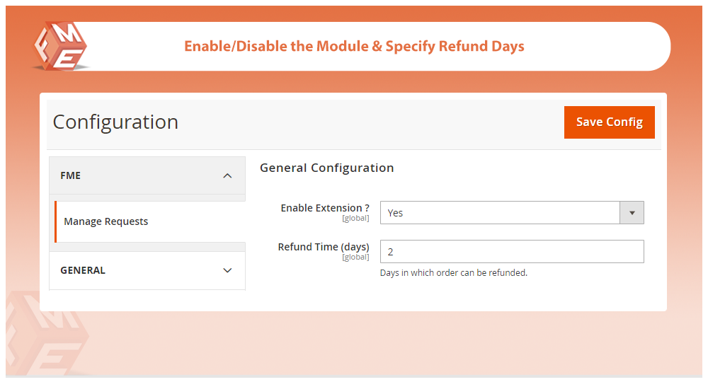 Enable Module & Specify Refund Days