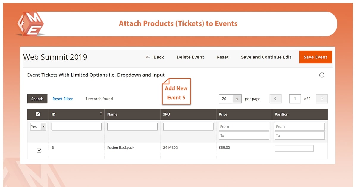 Attach Products/Tickets to Events