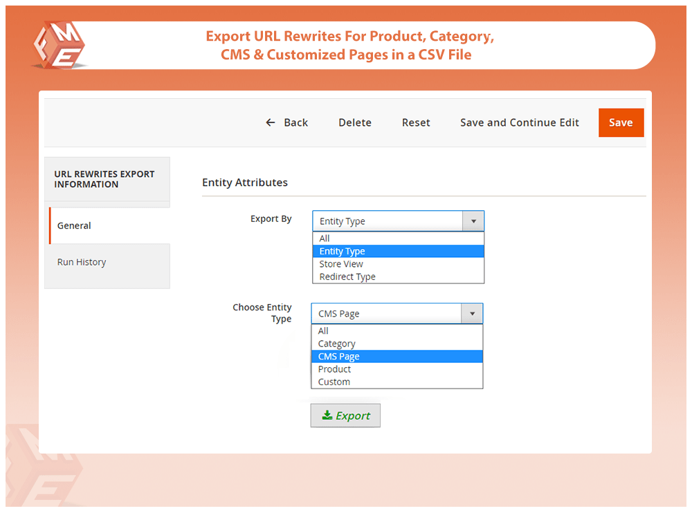 Export URL Rewrites For Product, Category, CMS Pages