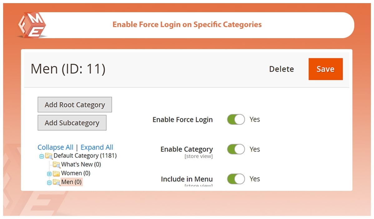 Enable Force Sign-in on Specific Categories