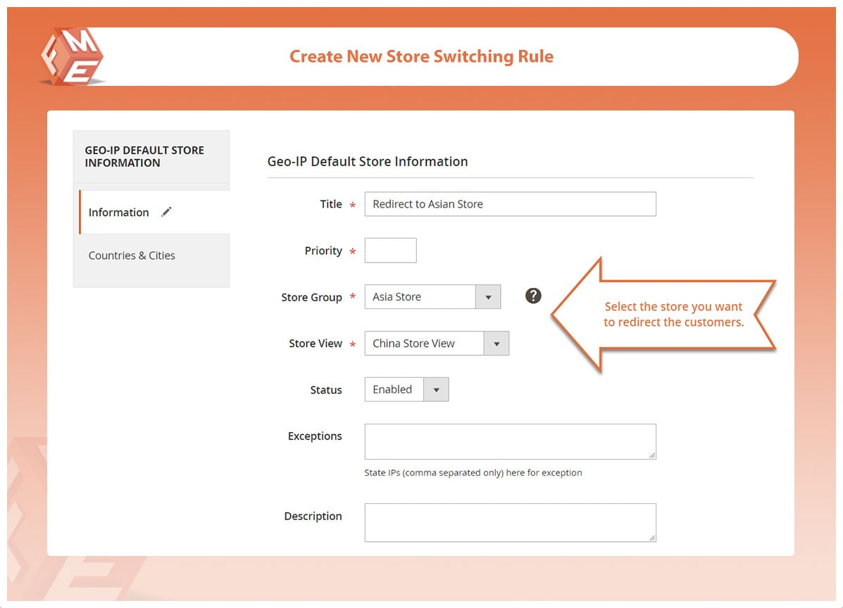 Create New Store Switching Rule