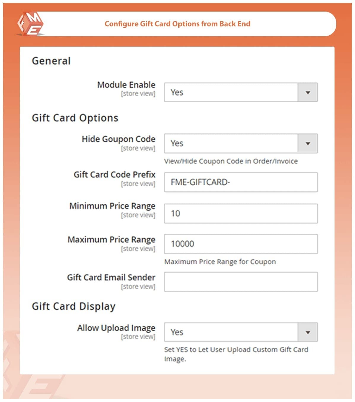 Configurations of Magento 2 Gift Card Module