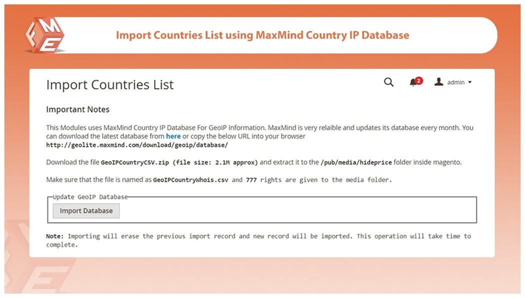 Single Click Import Function for Countries List