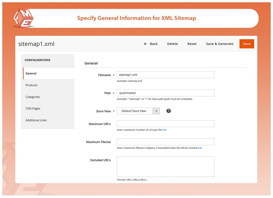 Configure General Settings for Sitemap