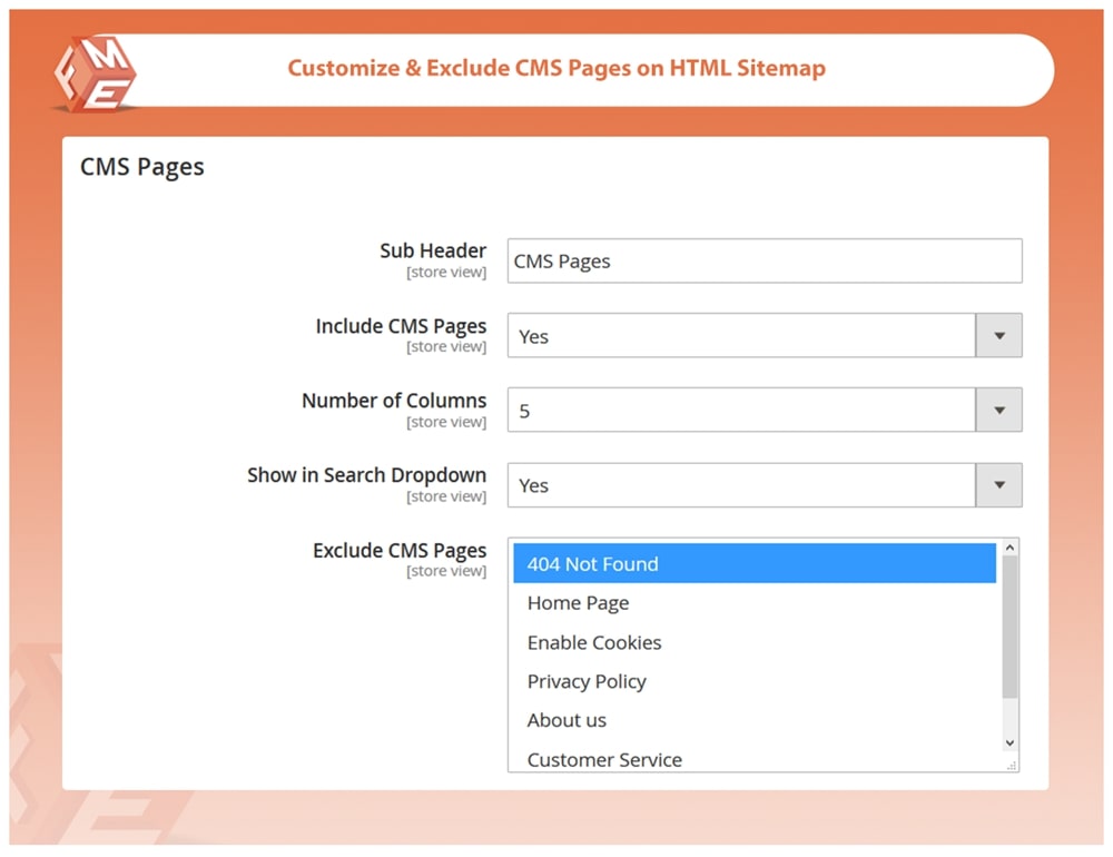 HTML Sitemap Configuration for CMS Pages