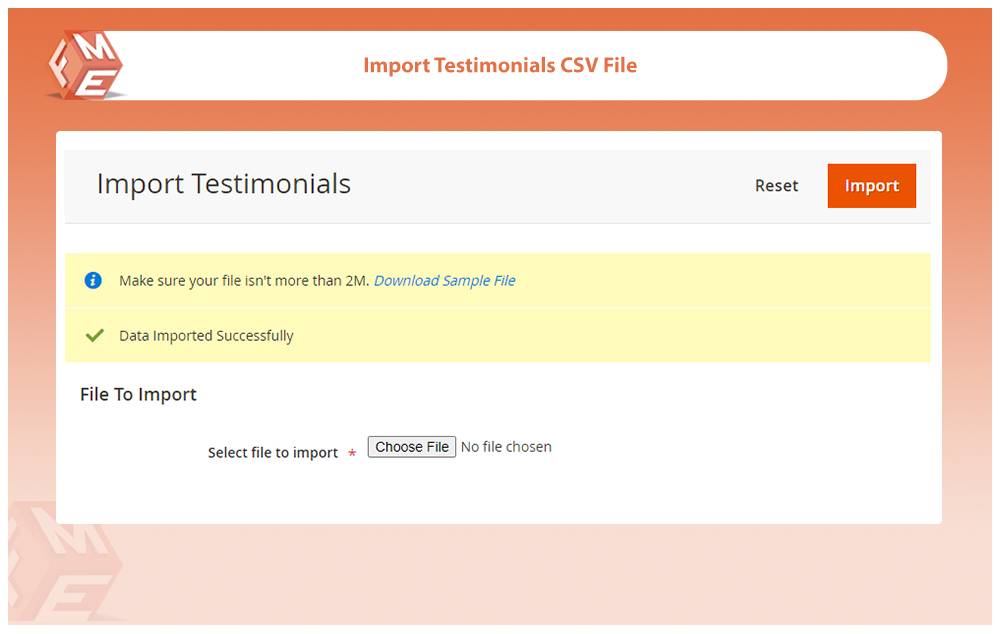 Import Testimonials in CSV