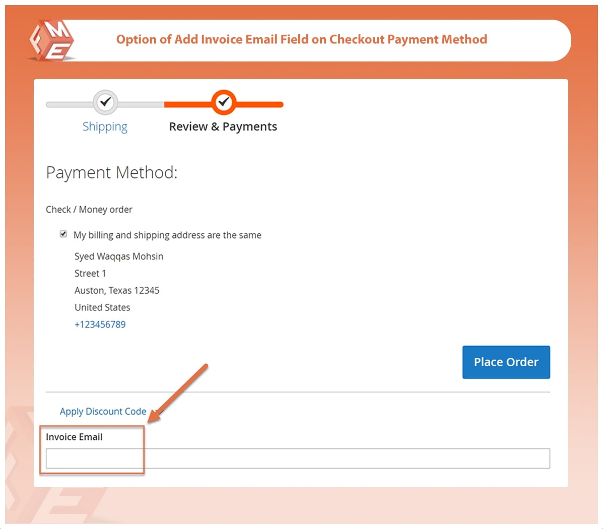 Invoice Email Field on Review & Payments Checkout Step