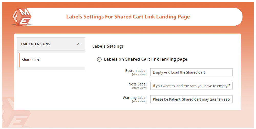 Label Settings For Shared Cart Link Landing Page