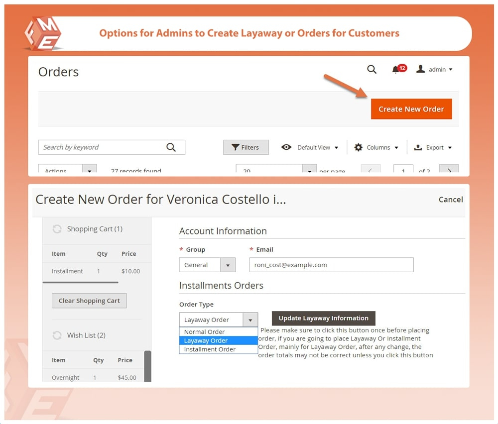 Create Layaway Order for Customers