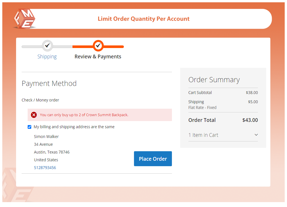 Limit Order Quantity Per Account