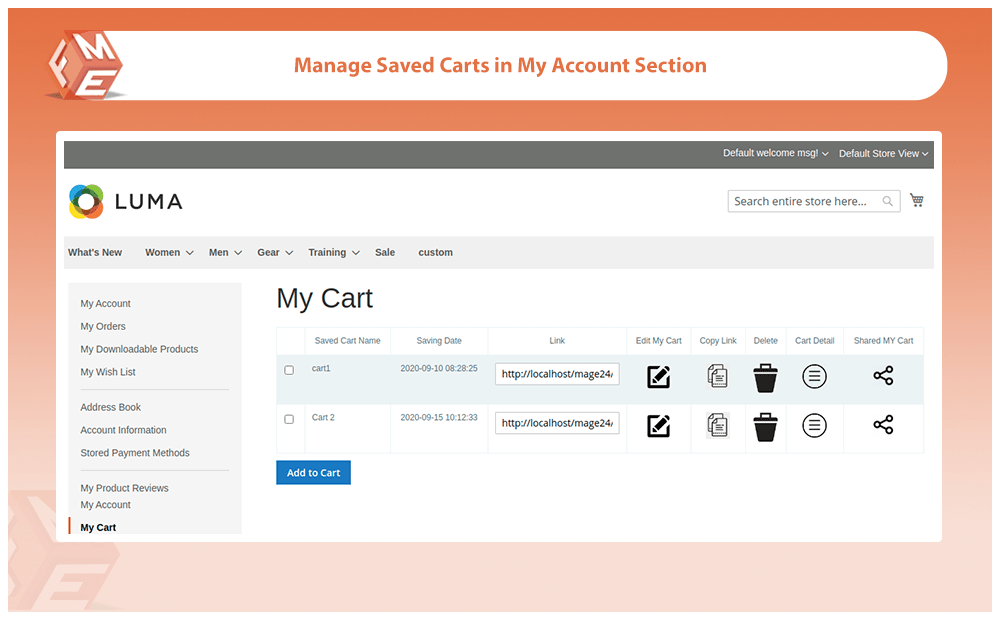 Manage Saved Carts in My Account Section
