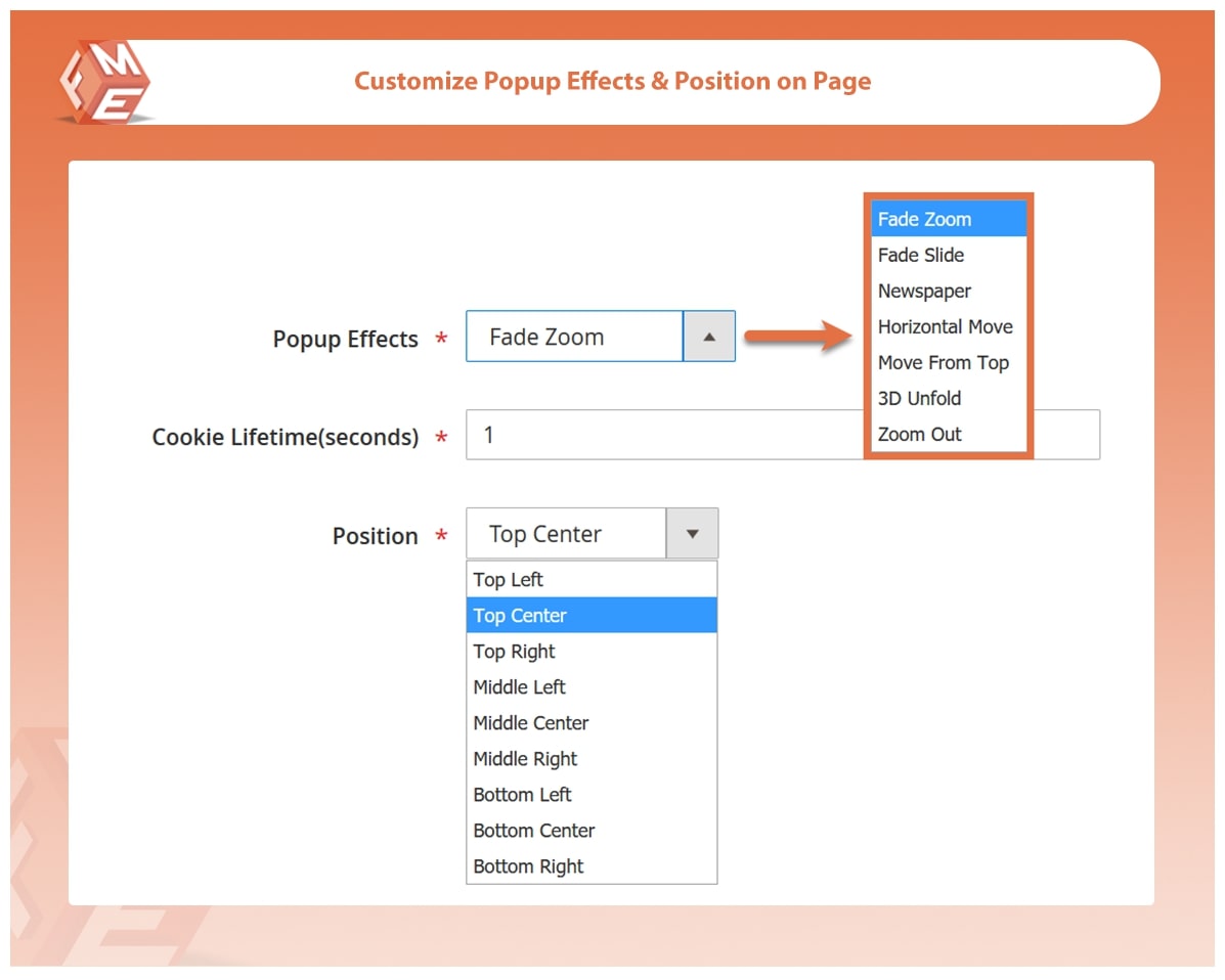 Customize Popup Effects & Position on Page