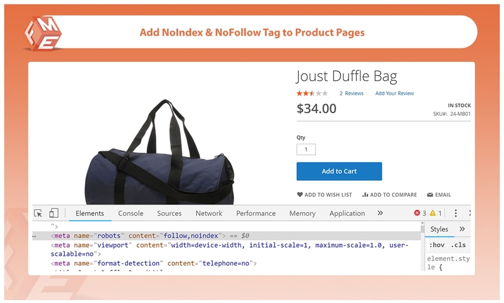NoIndex NoFollow Tag on Product Pages