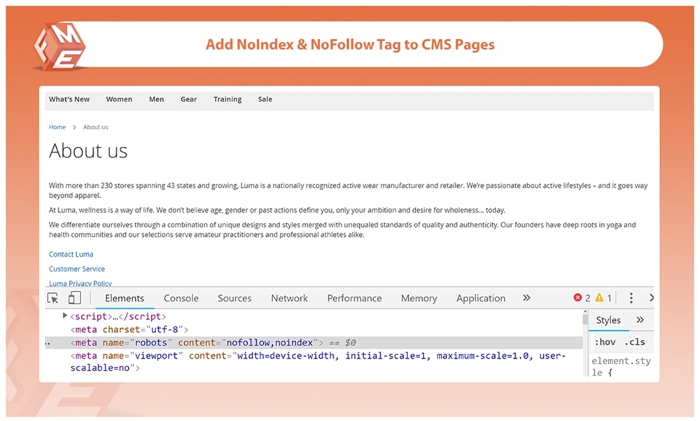 NoIndex NoFollow Tag on CMS Pages