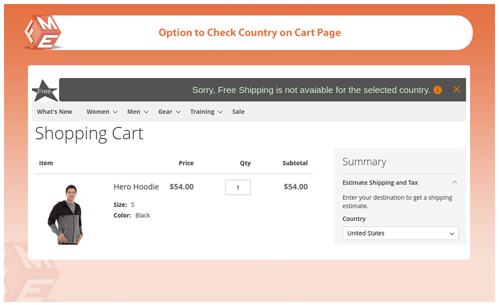 Check Shipping Country on Cart Page
