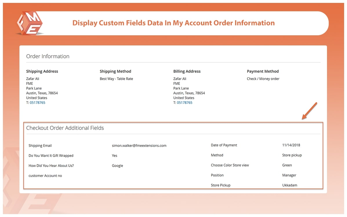 Display Attribute Data in Order View Page