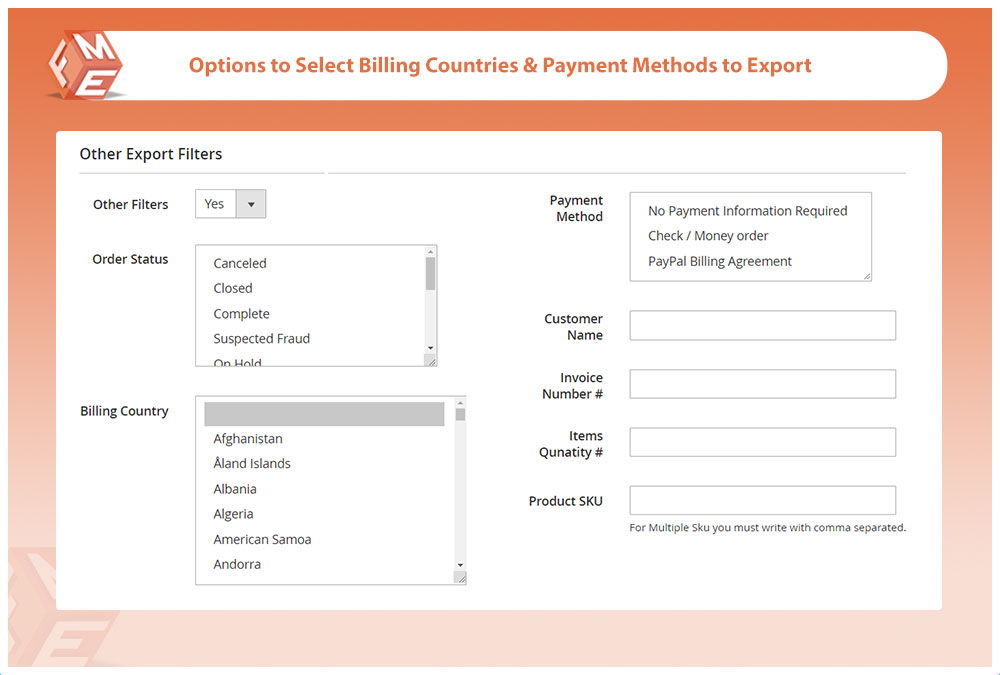 Export Orders by Billing & Payment Methods