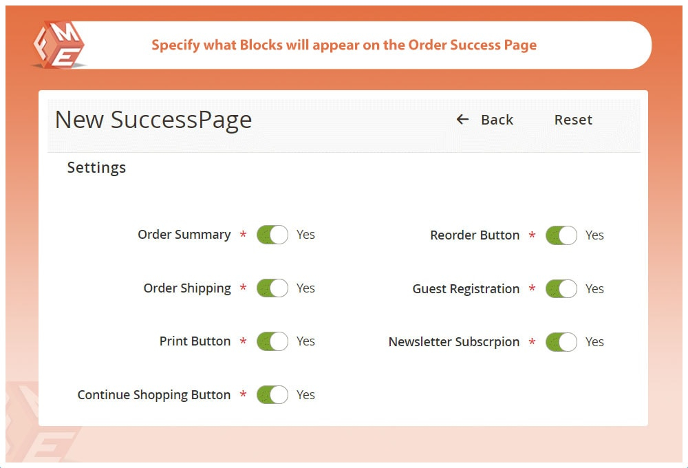 Customize Success Page Sections