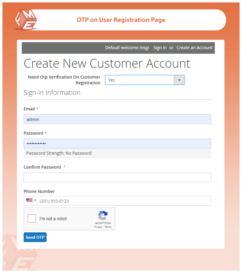 OTP on User Registration Page