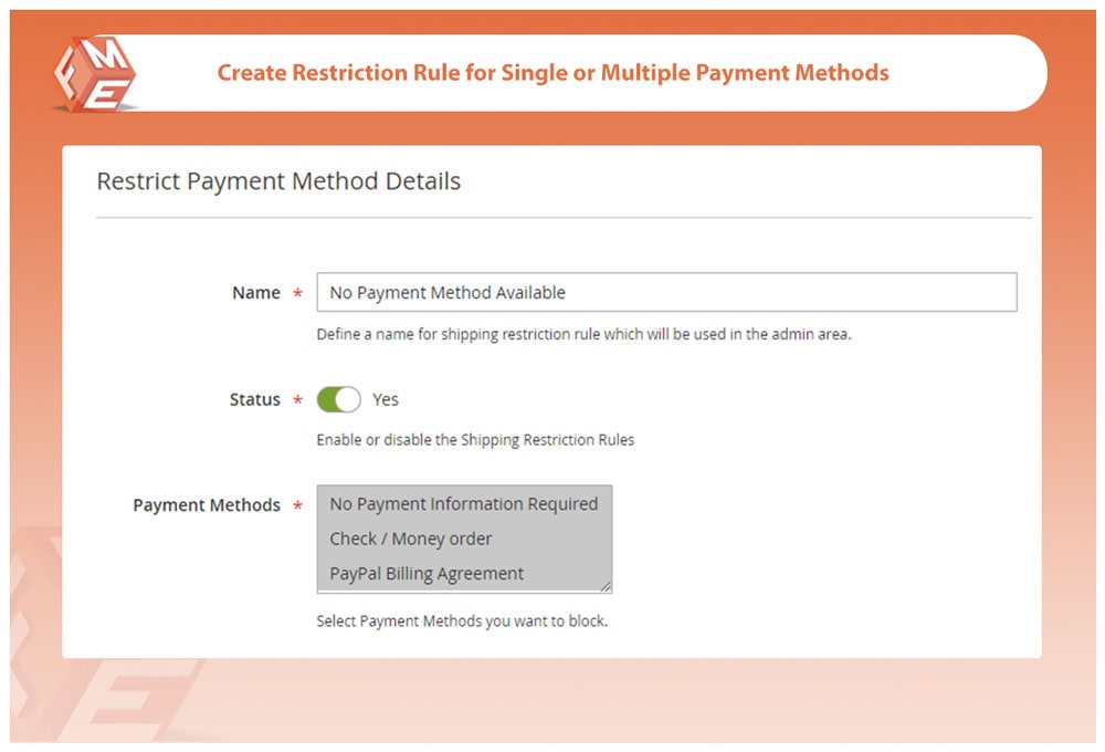 Apply Restriction on Specific Payment Methods