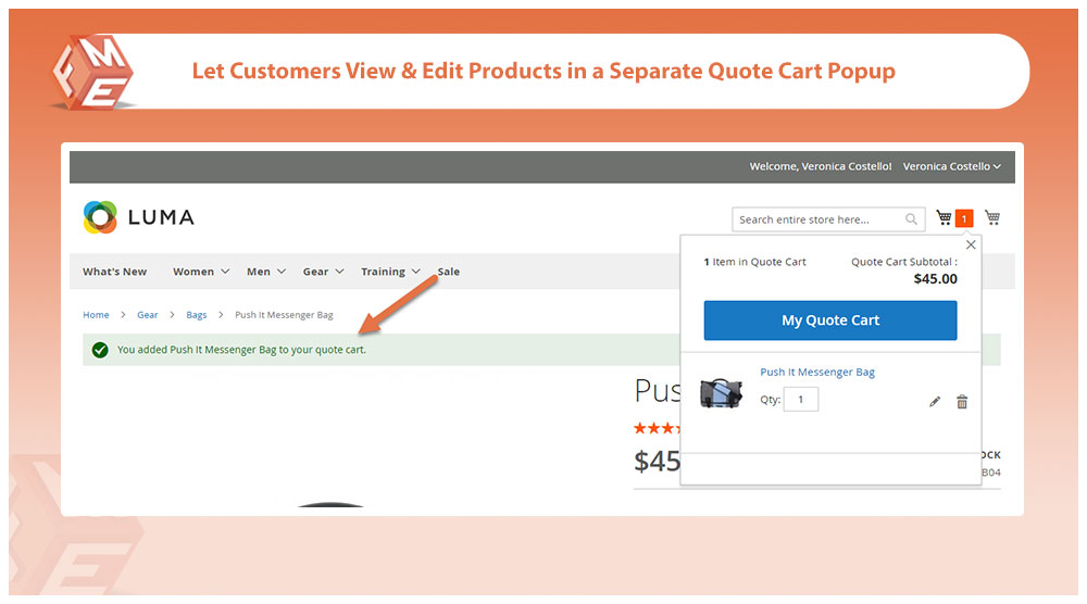 Separate Quote Cart Popup