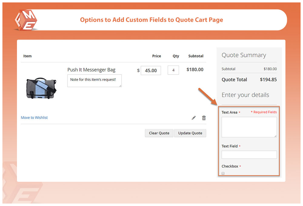 Add Custom Fields to Quote Cart Page
