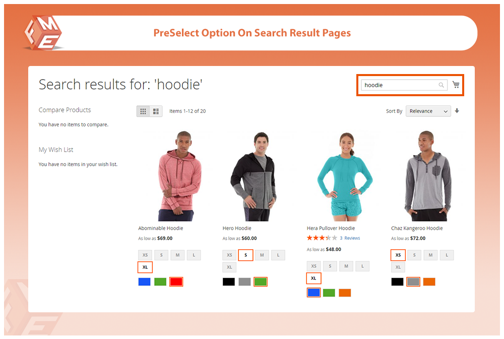 Preselect Feature on Search Result Page