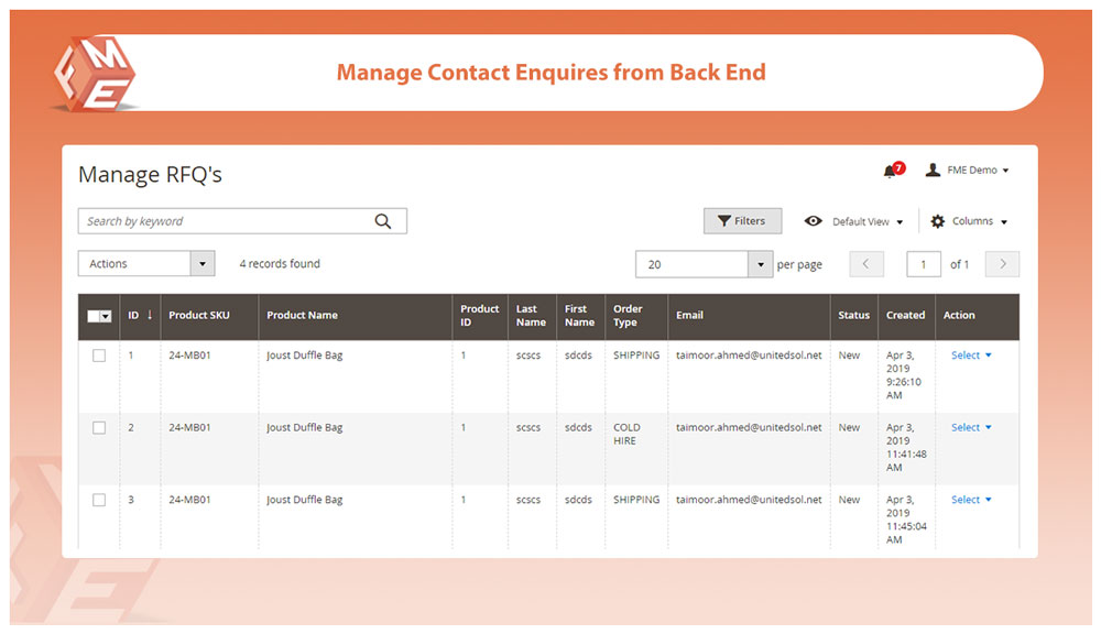 Manage Inquiries From Backend